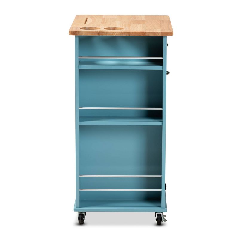 Liona Sky Wood Kitchen Storage Cart Blue/Natural - Baxton Studio, 5 of 15