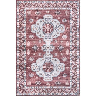 Rust Medallion Easy-Care Rectangular Synthetic Area Rug