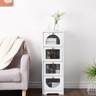 White 11.8"x11.8"x33.1" Bathroom Floor Cabinet with 4 Drawers, Freestanding Storage Organizer for Living Room Hallway