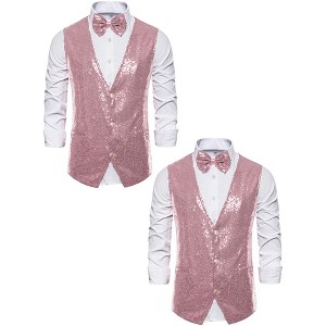 Lars Amadeus Men's Shiny Sequin Party Prom Dress Vest with Bow Tie 2 Packs - 1 of 4