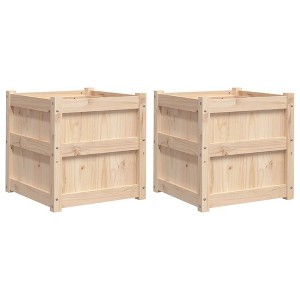 vidaXL Garden Planters - Decorative Outdoor Herb Plant Pots 2 Pcs - Solid Pine Wood - 19.7" Square Planters for Gardens, Balconies or Patios - 1 of 4