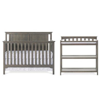 Child Craft Cottage Flat Top Crib and Changing Table Nursery Set, 2-Piece, Includes 4-in-1 Convertible Crib and Changing Table (Dapper Gray)