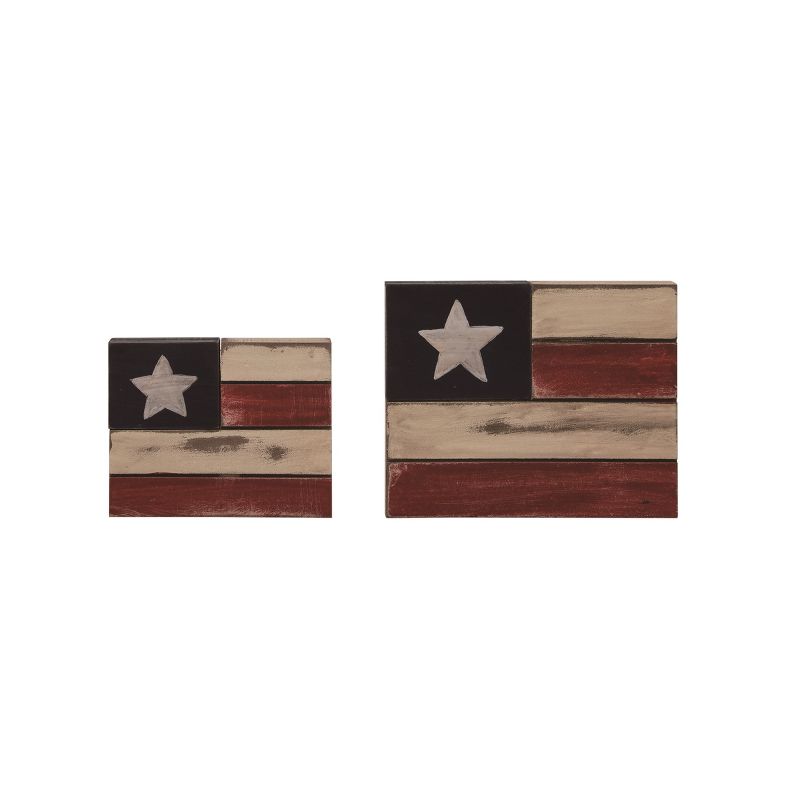Transpac Wood 7.8" Multicolor Patriotic American Flag Block Decor Set of 2, 1 of 2