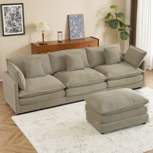 NicBex Couches for Living Room 112.6" Modular Sectional Sofa Modern L-Shape Corduroy Upholstered Sofa Couch with Side Storage Pockets, Brown - 1 of 4