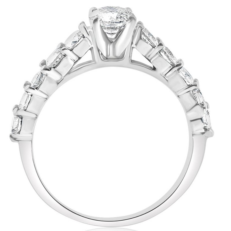 Pompeii3 1 1/2Ct Diamond Engagement Ring Round Cut 14k White Gold With Side Stones, 3 of 5