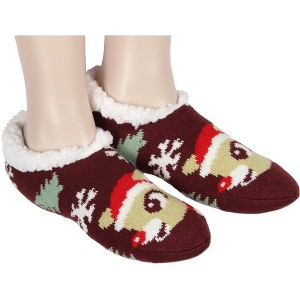 Seven Times Six Rudolph The Red-Nosed Reindeer Christmas Holiday Slipper Socks No-Slip Sole Brown - 1 of 4