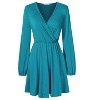 Coolmee Women's Dresses Wrap V-Neck Casual Ruffle Long Sleeve A-Line Mini Dress - 3 of 4