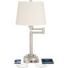 360 Lighting Camber Modern Desk Table Lamp 29" Tall Brushed Steel with USB and AC Power Outlet in Base Swing Arm Linen Shade for Bedroom Living Room - 3 of 4