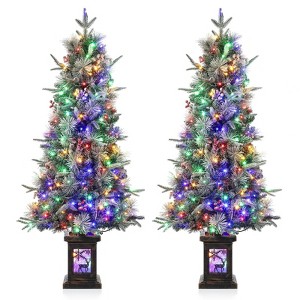 3/4.5 ft Pre-Lit Potted Flocked Christmas Tree, Artificial Christmas Tree with 78 Warm White Led Lights - 1 of 4