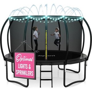 Joyberri Trampoline - ASTM Certified, 8-16ft for kids & adults. Anti-rust, with enclosure net, ladder, LED lights & sprinkler. Safe & fun! - 1 of 4