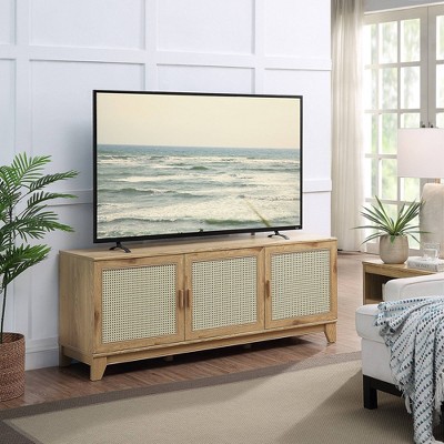 Sheridan Natural Cane and Wood TV Stand with Cabinets
