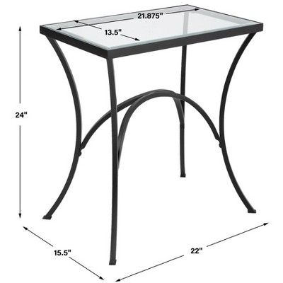Alayna Black Metal and Glass Rectangular End Table