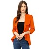 Women's Open Front Waterfall Collar Blazer - 3/4 Sleeve Asymmetric Hem Crop Jacket - 2 of 4