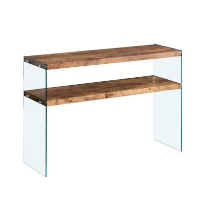 INFURNIC Desks Console Table with Tempered Glass Strong and Durable for Multi-Purpose Use and Stylish Storage, Brown, 43.3"*13.7"*29.5"