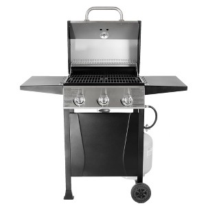 Grill Boss Outdoor Barbeque 3 Burner Propane Gas Grill for Barbecue Cooking with Top Cover Lid, Wheels, and Side Storage Shelves, Black - 1 of 4