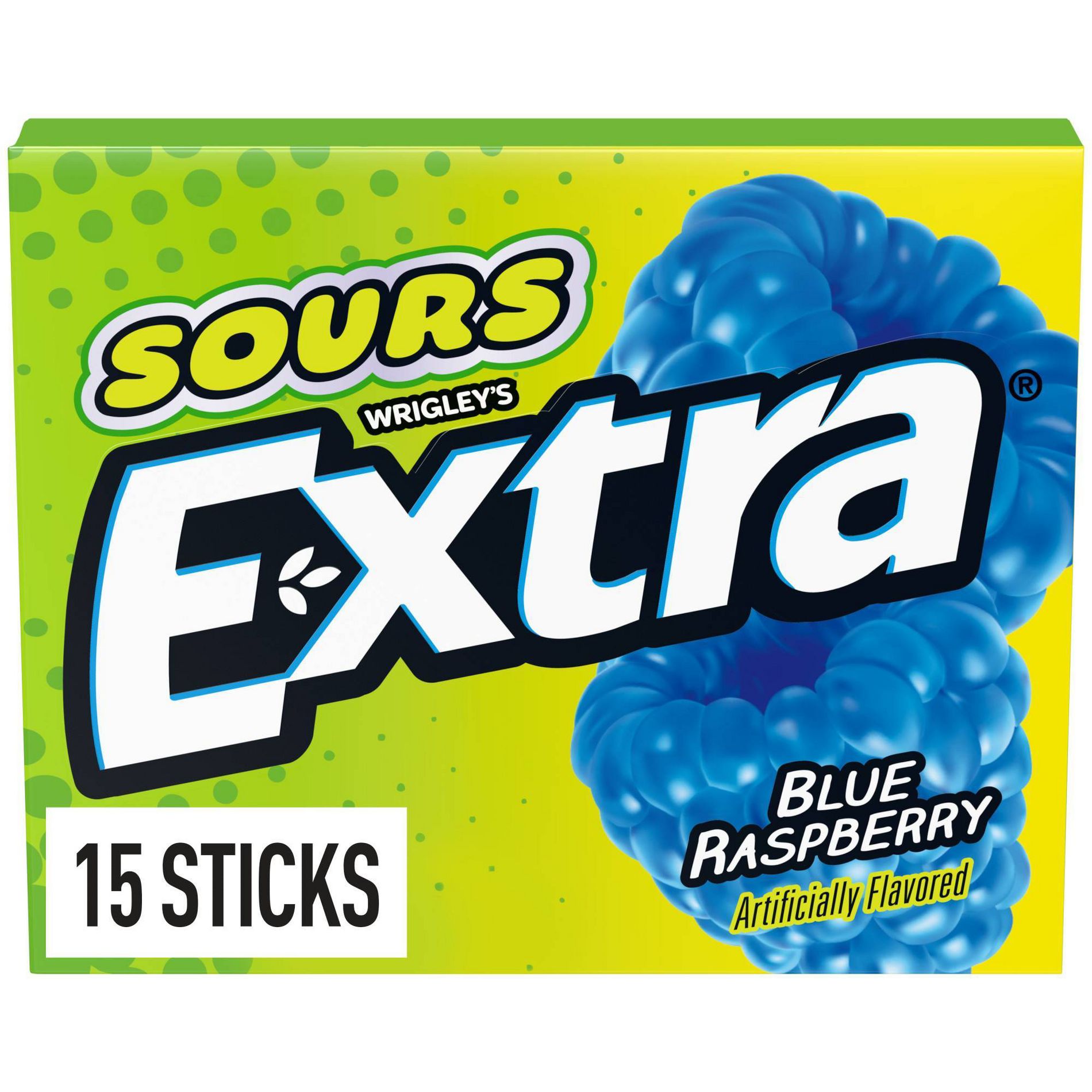 Extra Sour Blue Raspberry Chewing Sticks - 15ct
