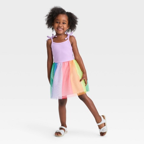  Ribbed Tulle Dress for Toddler Girls Short Sleeve