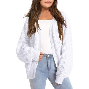 Girls Open Front Cardigan Sweater Kids Causal Long Sleeve Crewneck Knit Outerwear Coat - 1 of 3