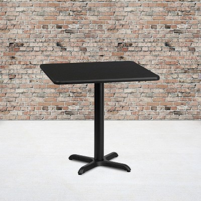 Black Square Laminate Dining Height Table with Pedestal Base