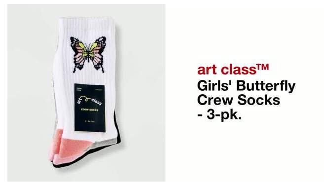 Girls' 3pk Butterfly Crew Socks - art class™ White/Black/Gray, 2 of 5, play video