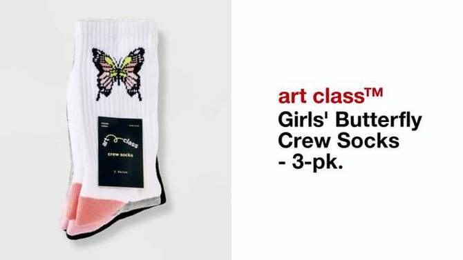Girls' 3pk Butterfly Crew Socks - art class™ White/Black/Gray, 2 of 5, play video
