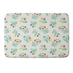 Jacqueline Maldonado Tulips and Lattice Memory Foam Bath Rug Natural - Deny Designs: Abstract Microfiber, Machine Washable - 1 of 4