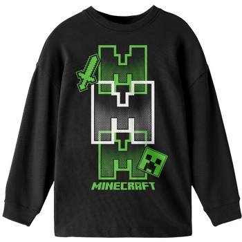 Minecraft Icon Repeated Boy's Black Long Sleeve Shirt