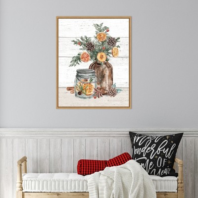 Seasonal Market II Earth Tones Canvas Wall Art with Maple Frame