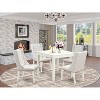 5-Piece Linen White Finish Solid Wood Top - Button Tufted Dining Room Set - Seats 4 - 2 of 4