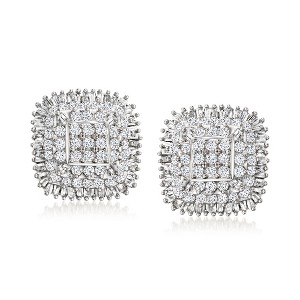 Ross-Simons 1.50 ct. t.w. Diamond Cluster Earrings in Sterling Silver - 1 of 3