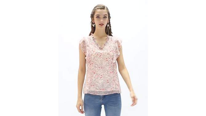 Allegra K Women's Ruffle Tops Casual V Neck Cap Sleeves Floral Blouse, 2 of 8, play video