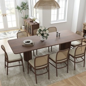PexFix 79" x 33.5" Solid Wood Farmhouse Dining Table with V-Shaped Legs and Square Wood Top for Modern Dining Rooms & Family Gatherings Walnut - 1 of 4