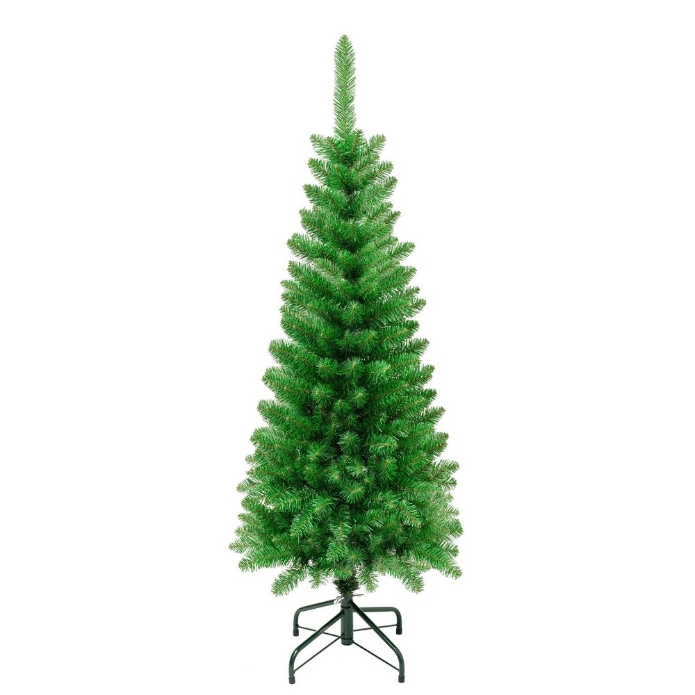 National Tree Company First Traditions 4.5' Unlit Pencil Rowan Hinged Artificial Christmas Tree: Slim Green PVC Pine