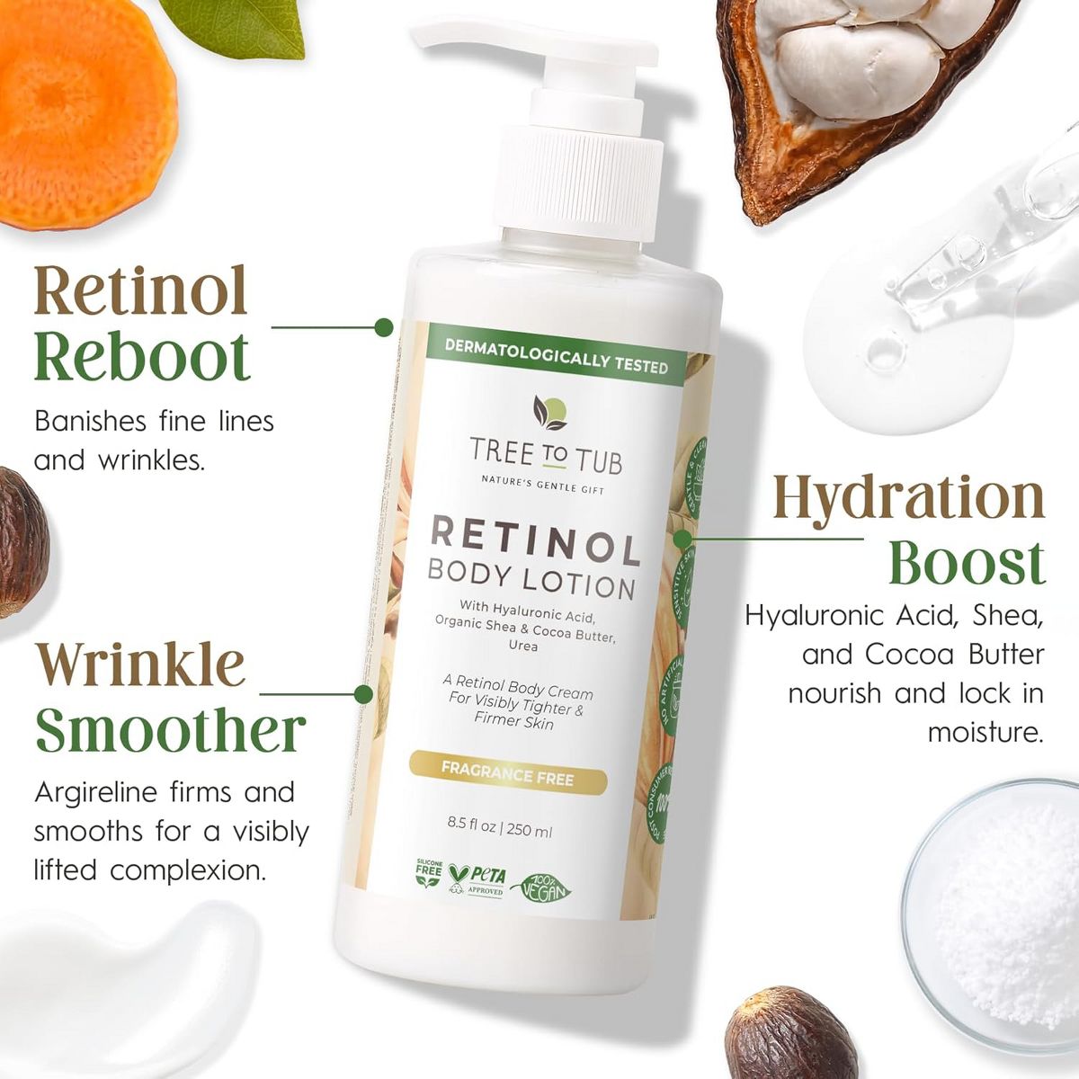 Tree To Tub Retinol Body Lotion - Hydrating Retinol Body Cream, Retinol Firming Cream w/ Hyaluronic Acid & Shea Butter, Body Lotion for Crepey Skin - thumbnail 6