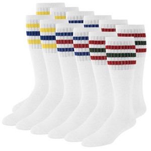 Men's Striped Tube Socks, 6 PAIR, Over the Calf High, Size 9-10-13-15 - 1 of 4
