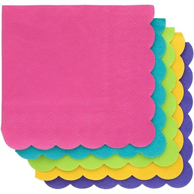  Juvale 200 Pack 2-Ply Paper Cocktail Disposable Napkins, Scalloped Edge, Tropical Colors 