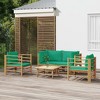 vidaXL Eco-Friendly Bamboo Lounge Set - 5 Piece Patio Furniture with Green Cushions - Includes Table, Chairs, and Cushions - Ideal for Outdoor Living - 2 of 4