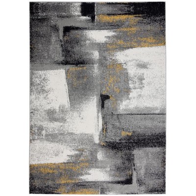 Gray 2x7 Abstract Brushstrokes Stain-Resistant Area Rug