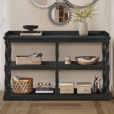 60 Inch Console Table, Narrow Entryway Table With 3-Tier Open Storage Spaces, Roman Column Effect Support Legs