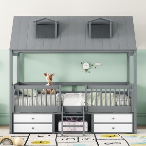 YOOCOZZ Twin Size Wood Bed House Bed Frame - 1 of 4