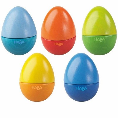 HABA Musical Eggs - 5 Wooden Toy Eggs with Acoustic Sounds  (Made in Germany)