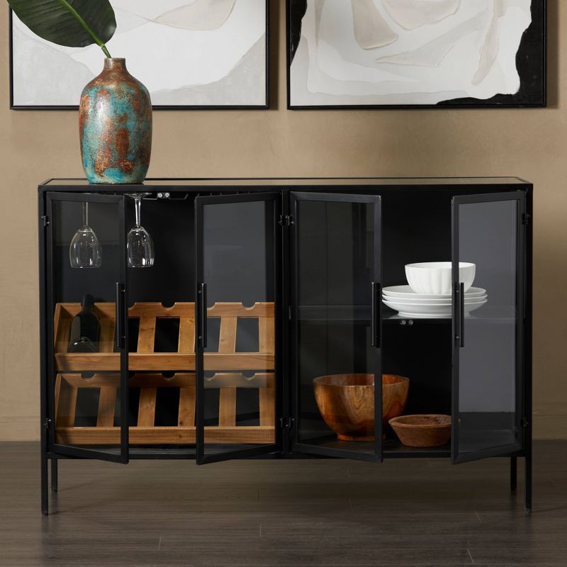 Metal Glass Panel Wine Cabinet with Doors and Wood Accents Black - Olivia &#38; May, 3 of 9