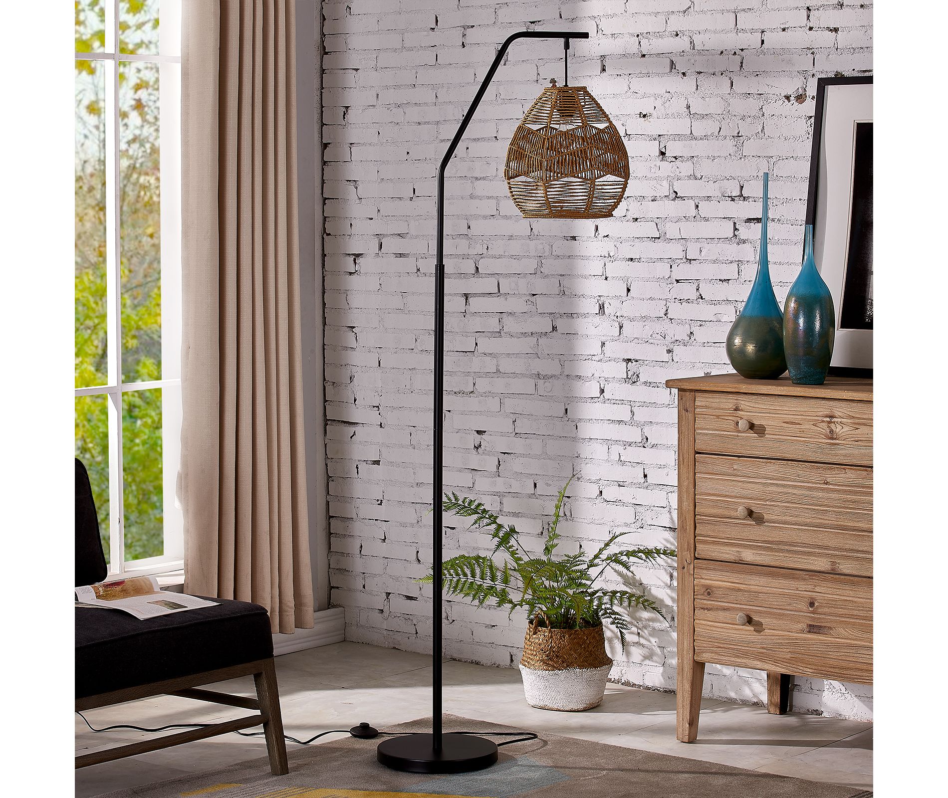 Maxax 65" Farmhouse Boho Rattan Floor Lamp for Living Room