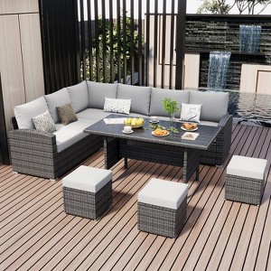 Outdoor Patio Furniture Set, PE Wicker Sectional Sofa Set with Cushions and Coffee Table, All-Weather Patio Conversation Set - 1 of 4