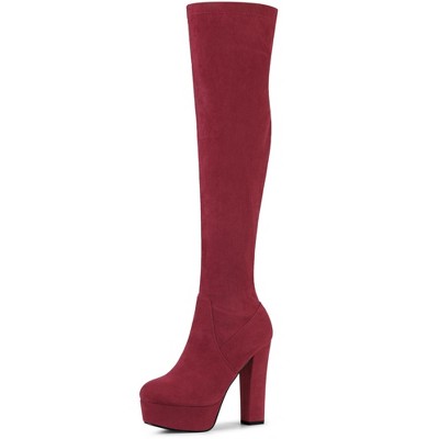 Perphy Women's Platform Chunky Heel Round Toe Over the Knee Thigh High Boots
