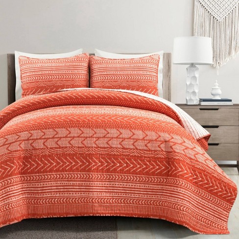 Lush Décor 3pc Full/queen Hygge Geo Reversible Oversized Cotton Quilt Set  Orange : Target