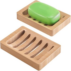 Aoibox Bamboo Soap Dish, 2 Pack Wood Bar Soap Holder for Shower, Self Draining Soap Saver for Bathroom, Kitchen (Natural Color) - 1 of 4