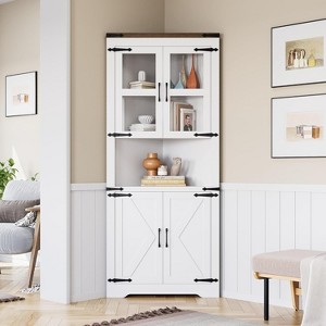 67" Tall Corner Cabinet with Storage, Corner Hutch with Glass Door and Adjustable Shelves - 1 of 4
