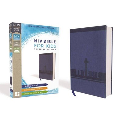 Niv, Bible for Kids, Large Print, Leathersoft, Blue, Red Letter, Comfort Print - by  Zondervan (Leather Bound)