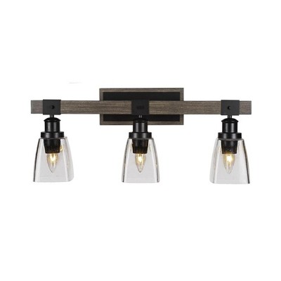 Toltec Lighting Tacoma 3 - Light Vanity in  Black/Painted Wood with 4.5" Square Clear Bubble Shade